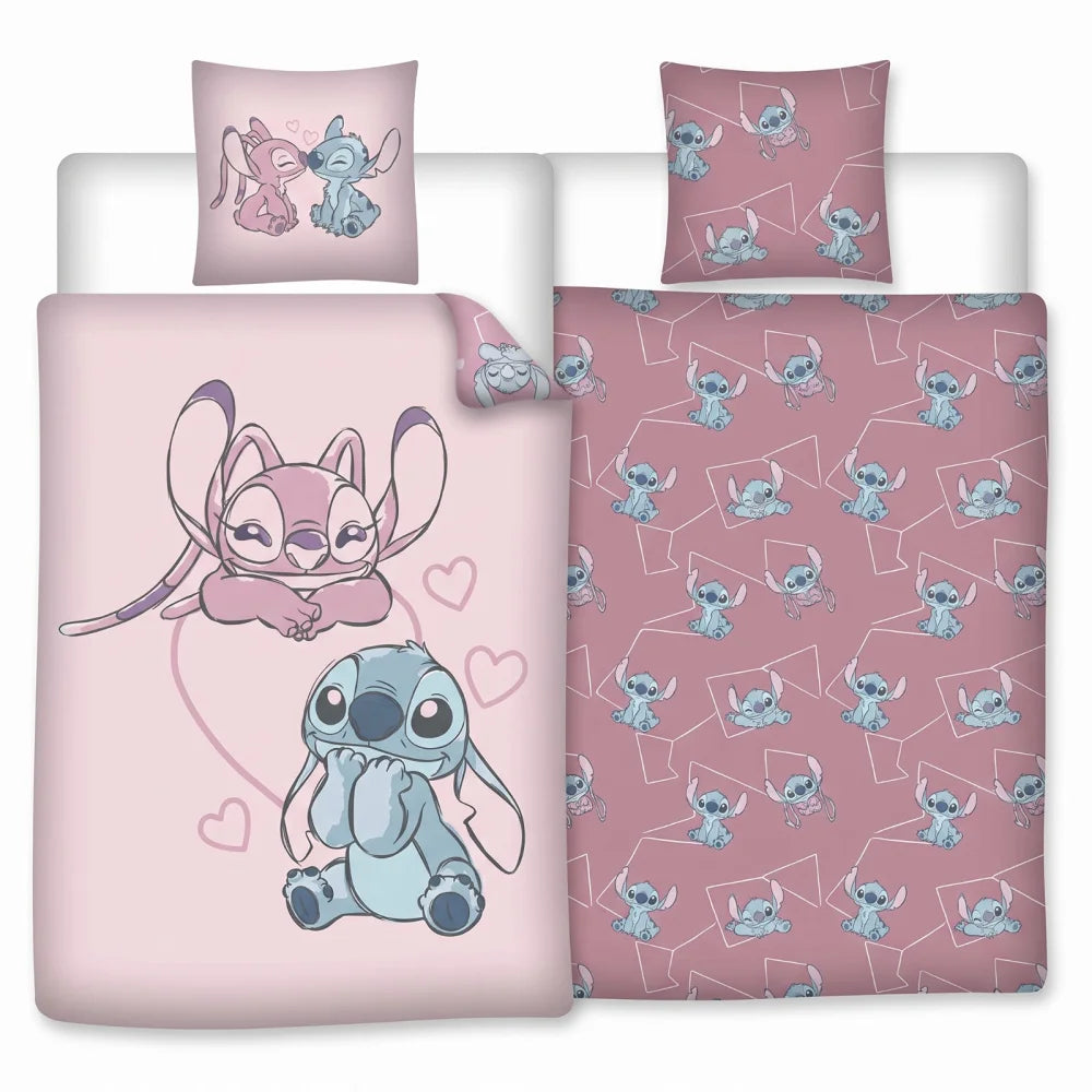 Disney Stitch und Angel Flanell-Bettwäsche 135-140x200 + 65x65 cm - WS-Trend.de