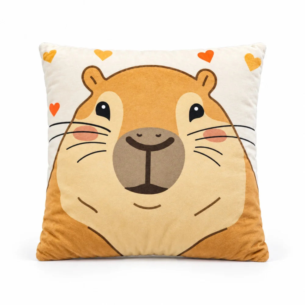 Capibara Velours-Dekokissen mit Herzen 35x35x5 cm - WS-Trend.de