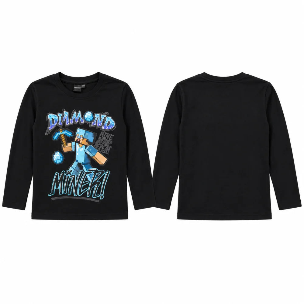 Minecraft Steve Diamond Miner Langarmshirt schwarz - WS-Trend.de