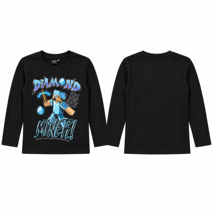 Minecraft Steve Diamond Miner Langarmshirt schwarz - WS-Trend.de