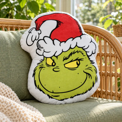 Der Grinch 3D Velourskissen 36x29x5 cm Weihnachtsmütze weißer Rand - WS-Trend.de