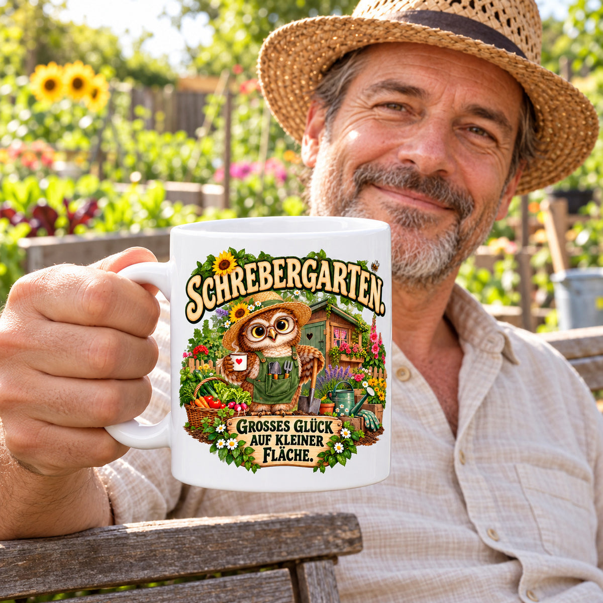 Garten Tasse Spruch Keramik 330ml Geschenk Datscha Schrebergarten bunt