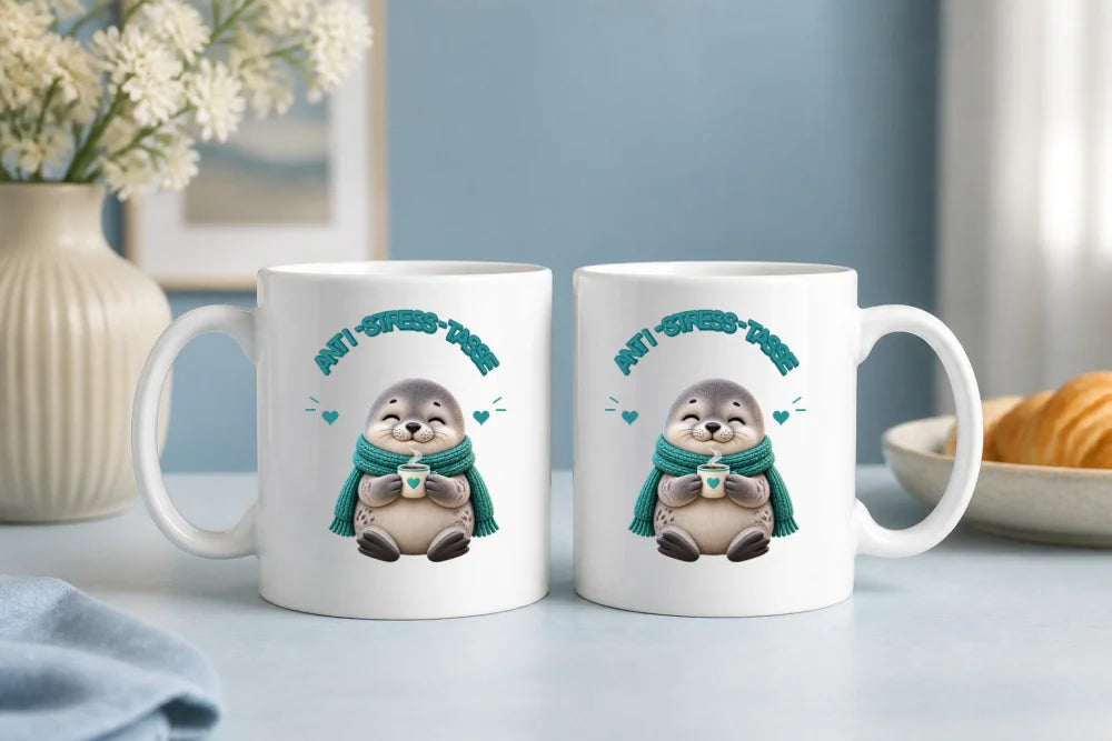 Anti-Stress-Tasse Seehund 325 ml Keramik Kaffeebecher Geschenk - WS-Trend.de