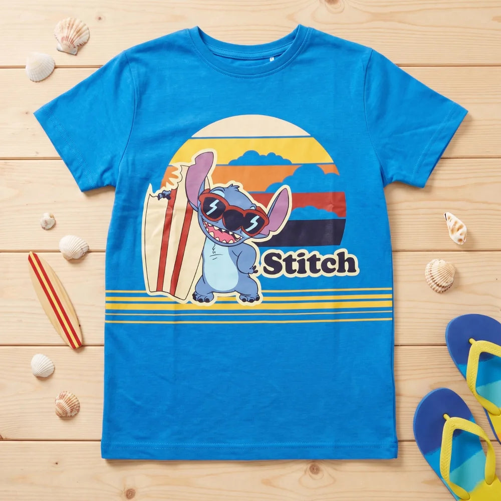 Disney Stitch T-Shirt Kurzarm Kinder Jungen Shirt 98-134 100% Baumwolle Blau Weiß - WS-Trend.de