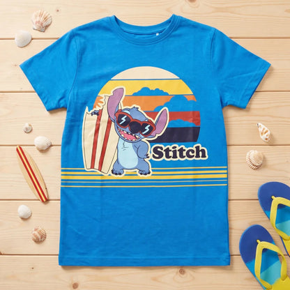 Disney Stitch T-Shirt Kurzarm Kinder Jungen Shirt 98-134 100% Baumwolle Blau Weiß - WS-Trend.de