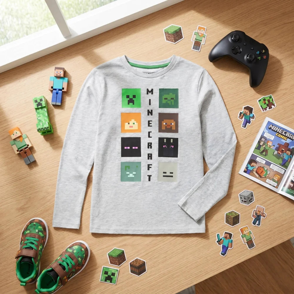 Minecraft Creeper Enderman Kinder Jungen Langarmshirt Shirt Gr. 116-152 - WS-Trend.de
