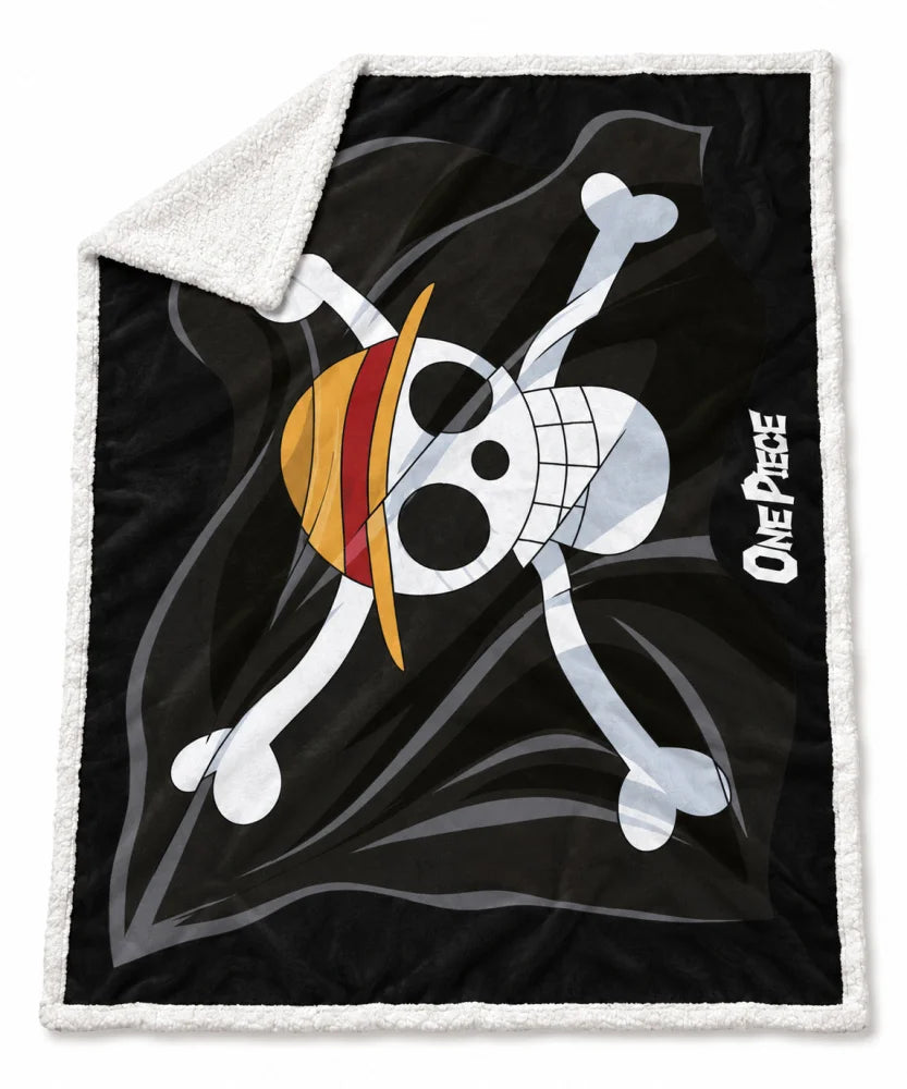 One Piece Strohhutbande Flanell-Kuscheldecke 120x150 cm Schwarz - WS-Trend.de