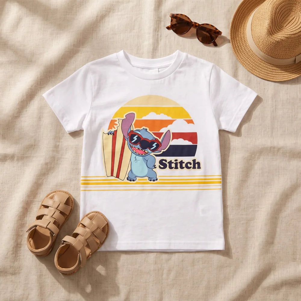 Disney Stitch T-Shirt Kurzarm Kinder Jungen Shirt 98-134 100% Baumwolle Blau Weiß - WS-Trend.de