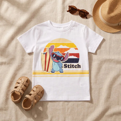 Disney Stitch T-Shirt Kurzarm Kinder Jungen Shirt 98-134 100% Baumwolle Blau Weiß - WS-Trend.de