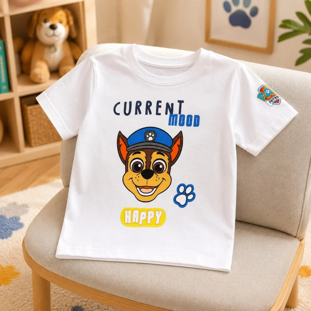 Print-Shirt PAW PATROL Chase Jungen T-Shirt kurzarm 98–128 Baumwolle Grau/Weiß - WS-Trend.de