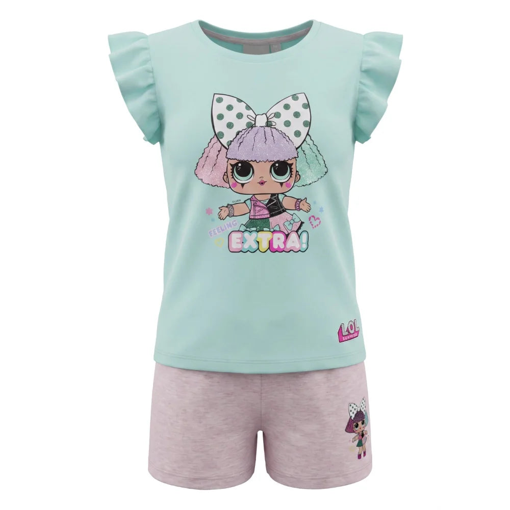 LOL Surprise Kinder kurzarm Schlafanzug Pyjama 98 bis 122 Baumwolle Grün Rosa - WS-Trend.de