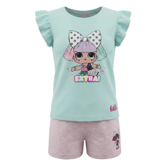 LOL Surprise Kinder kurzarm Schlafanzug Pyjama 98 bis 122 Baumwolle Grün Rosa - WS-Trend.de