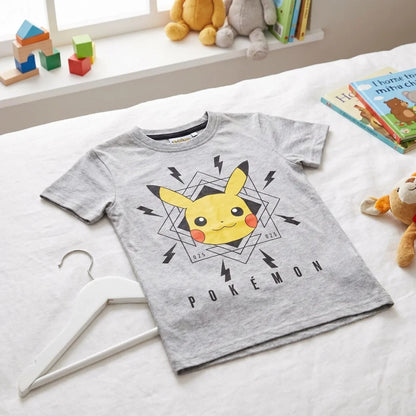 Pokemon Pikachu Kinder T-Shirt Kurzarm Shirt Baumwolle 110 bis 116 Grau Schwarz - WS-Trend.de