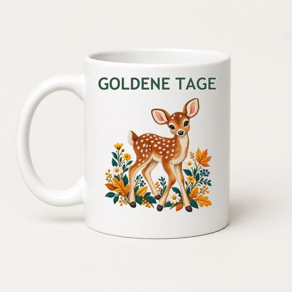 Goldene Tage Reh Tasse – Keramikbecher 325 ml im Stickerei-Look - WS-Trend.de