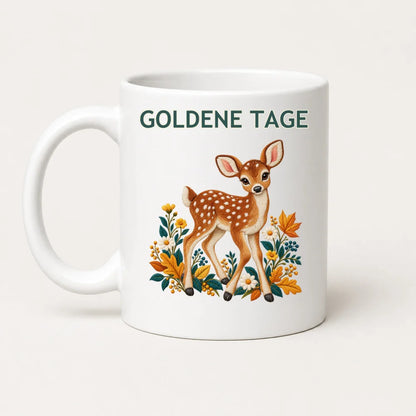 Goldene Tage Reh Tasse – Keramikbecher 325 ml im Stickerei-Look - WS-Trend.de