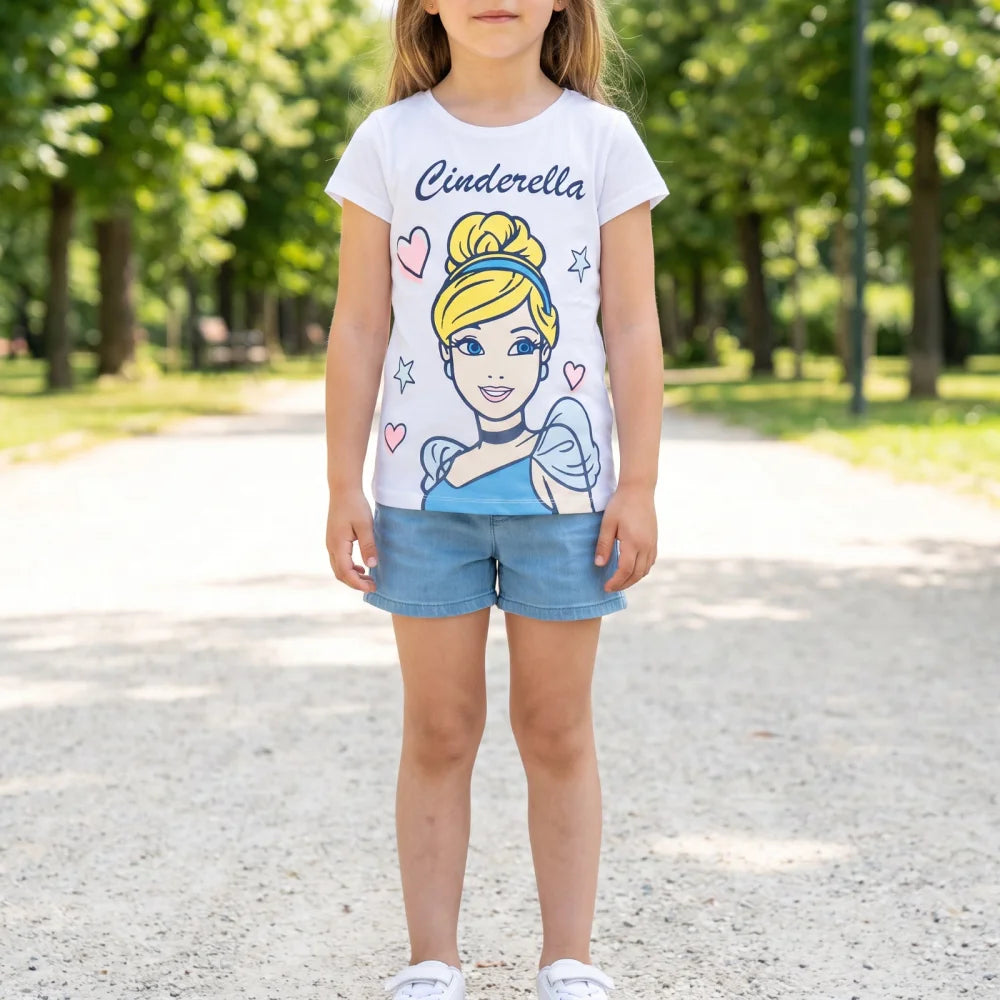 Disney Cinderella T-Shirt Kinder Mädchen Top 98 - 128 Baumwolle Hellblau o Weiß - WS-Trend.de