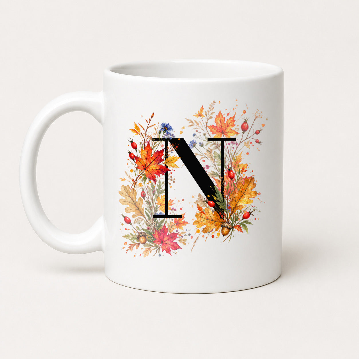 Herbst Tasse A-Z Buchstaben 325 ml Keramik Geschenkidee personalisiert