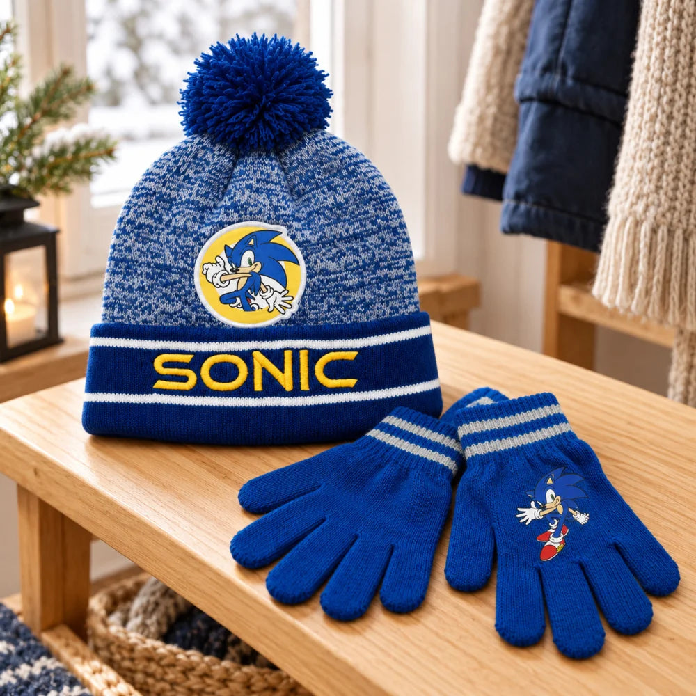 Sonic the Hedgehog Kinder Wintermütze Bommelmütze Handschuhe 52 54 - WS-Trend.de