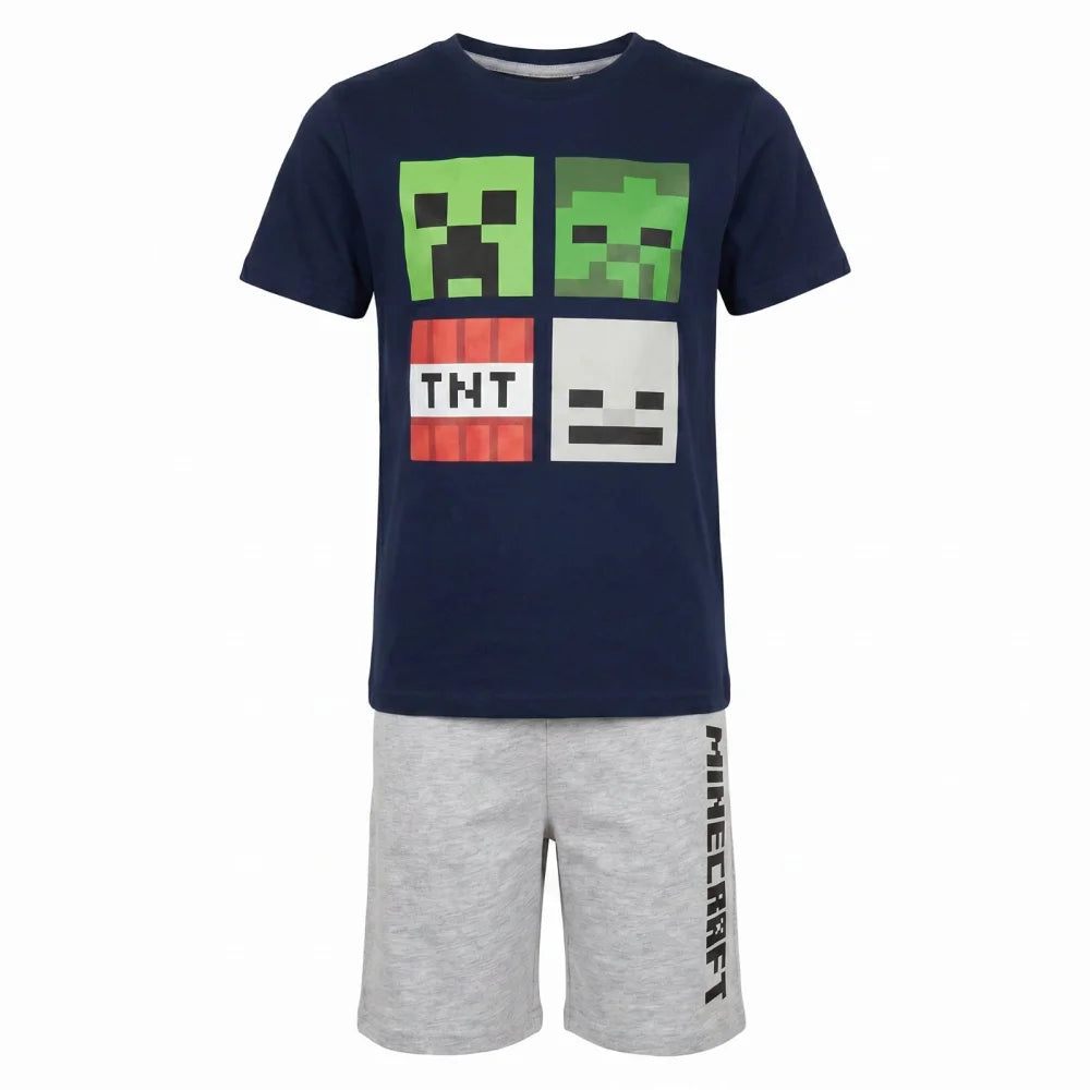 Schlafanzug Minecraft Creeper Kinder kurzer Pyjama Gr. 116 -128 - WS-Trend.de