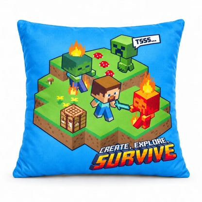 Minecraft Steve Creeper Wendekissen Polyester Blau-Grün 40x40 cm - WS-Trend.de
