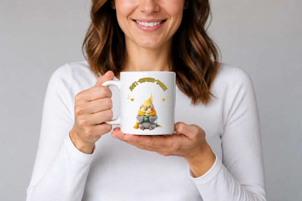 Anti-Stress-Tasse Nymphensittich 325 ml Keramik Kaffeebecher Geschenk - WS-Trend.de