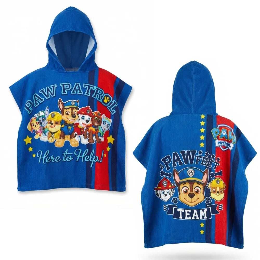 PAW Patrol Kinder Jungen Mikrofaser Poncho Badetuch Badeponcho 55x110 cm - WS-Trend.de