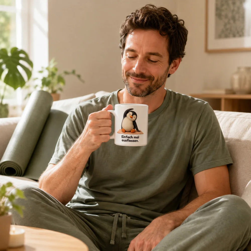 Yoga-Pinguin Tasse - Tiermotiv mit Spruch - 330 ml beidseitig bedruckt - WS-Trend.de