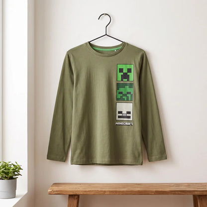 Minecraft Creeper Gamer Kinder Jungen Langarmshirt Shirt Gr. 116-152 - WS-Trend.de