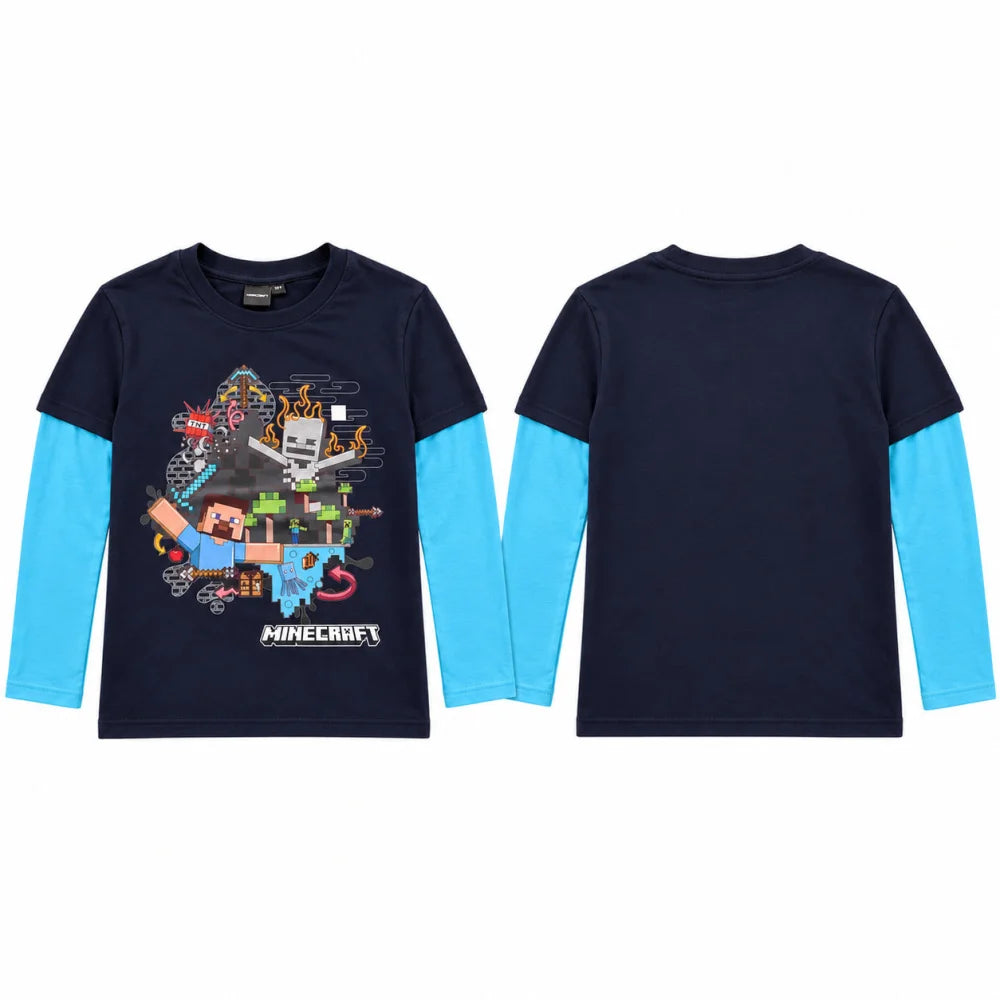 Minecraft Steve und Creeper Langarmshirt blau-türkis - WS-Trend.de