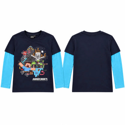 Minecraft Steve und Creeper Langarmshirt blau-türkis - WS-Trend.de