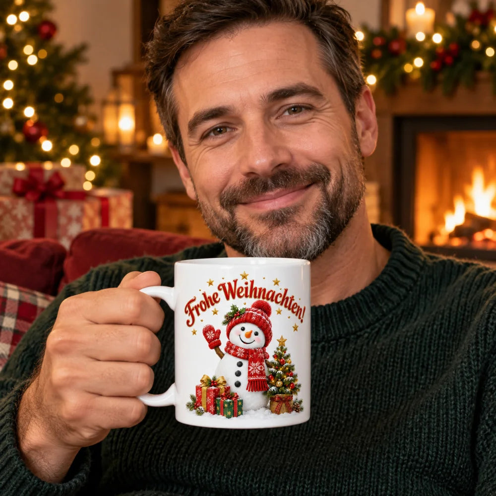 WS-Trend Frohe Weihnachten Schneemann Tasse 330 ml Geschenk mit Spruch - WS-Trend.de