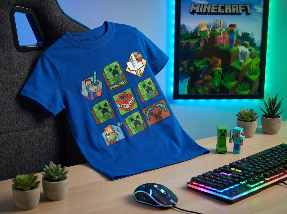 Minecraft Gamer Creeper Kinder T-Shirt Kurzarm Shirt Baumwolle 116 bis 146 - WS-Trend.de