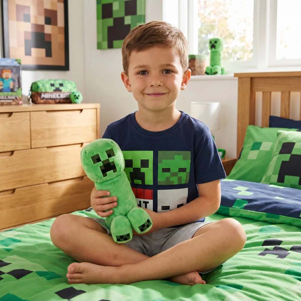 Schlafanzug Minecraft Creeper Kinder kurzer Pyjama Gr. 116 -128 - WS-Trend.de