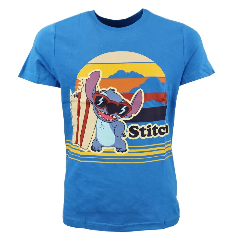 Disney Stitch T-Shirt Kurzarm Kinder Jungen Shirt 98-134 100% Baumwolle Blau Weiß - WS-Trend.de
