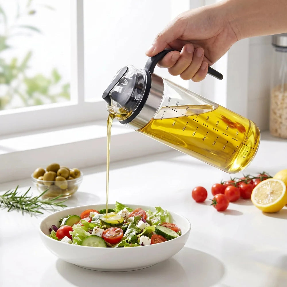 Ölspenderflasche 500 ml aus Glas – Ölspender mit Messskala Ausgießer & Griff - WS-Trend.de