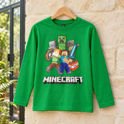 Minecraft Steve Alex Creeper Jungen Langarmshirt Baumwolle Grün oder Schwarz 116–146 - WS-Trend.de