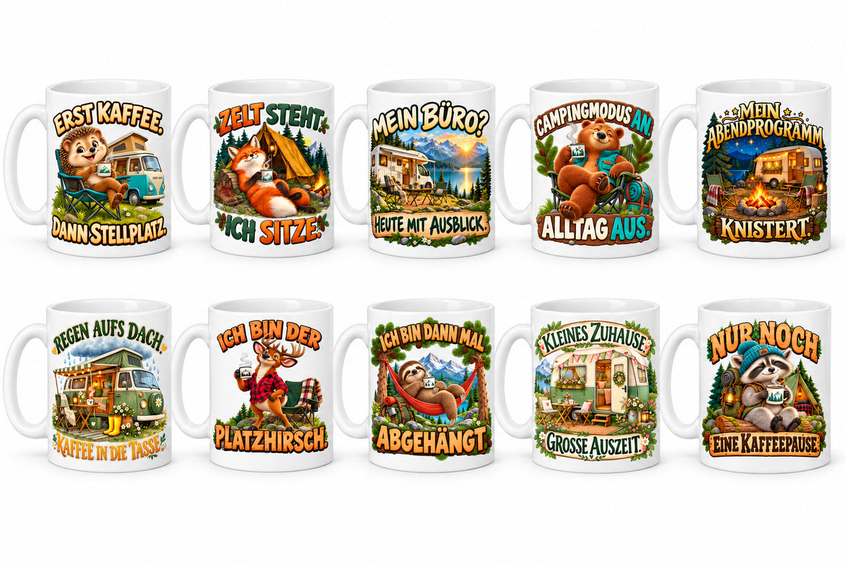 Camping Tasse Spruch Keramik 330 ml Geschenk Camper Wohnmobil Urlauber