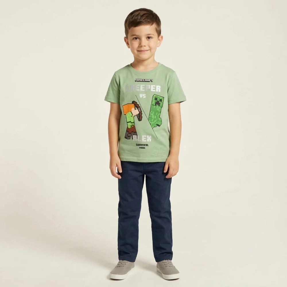 Minecraft Creeper Steve Kinder T-Shirt Kurzarm Shirt Baumwolle Gr. 116 - WS-Trend.de