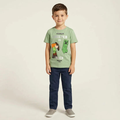 Minecraft Creeper Steve Kinder T-Shirt Kurzarm Shirt Baumwolle Gr. 116 - WS-Trend.de