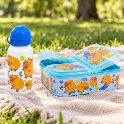 Storline Capibara 2 tlg Kinder Set 3 Kammern Brotdose Alu-Trinkflasche 400 ml - WS-Trend.de
