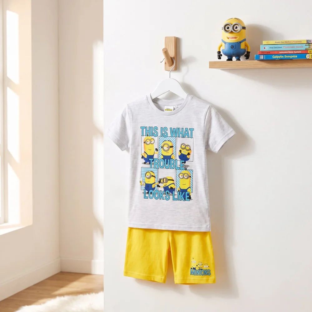 Die Minions Jungen Kinder Pyjama Schlafanzug 98-122 Baumwolle Weiß Grau - WS-Trend.de