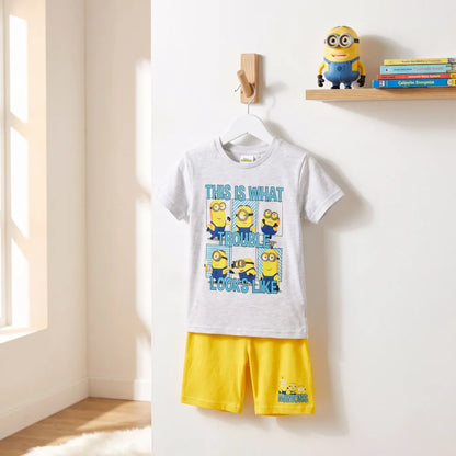 Die Minions Jungen Kinder Pyjama Schlafanzug 98-122 Baumwolle Weiß Grau - WS-Trend.de