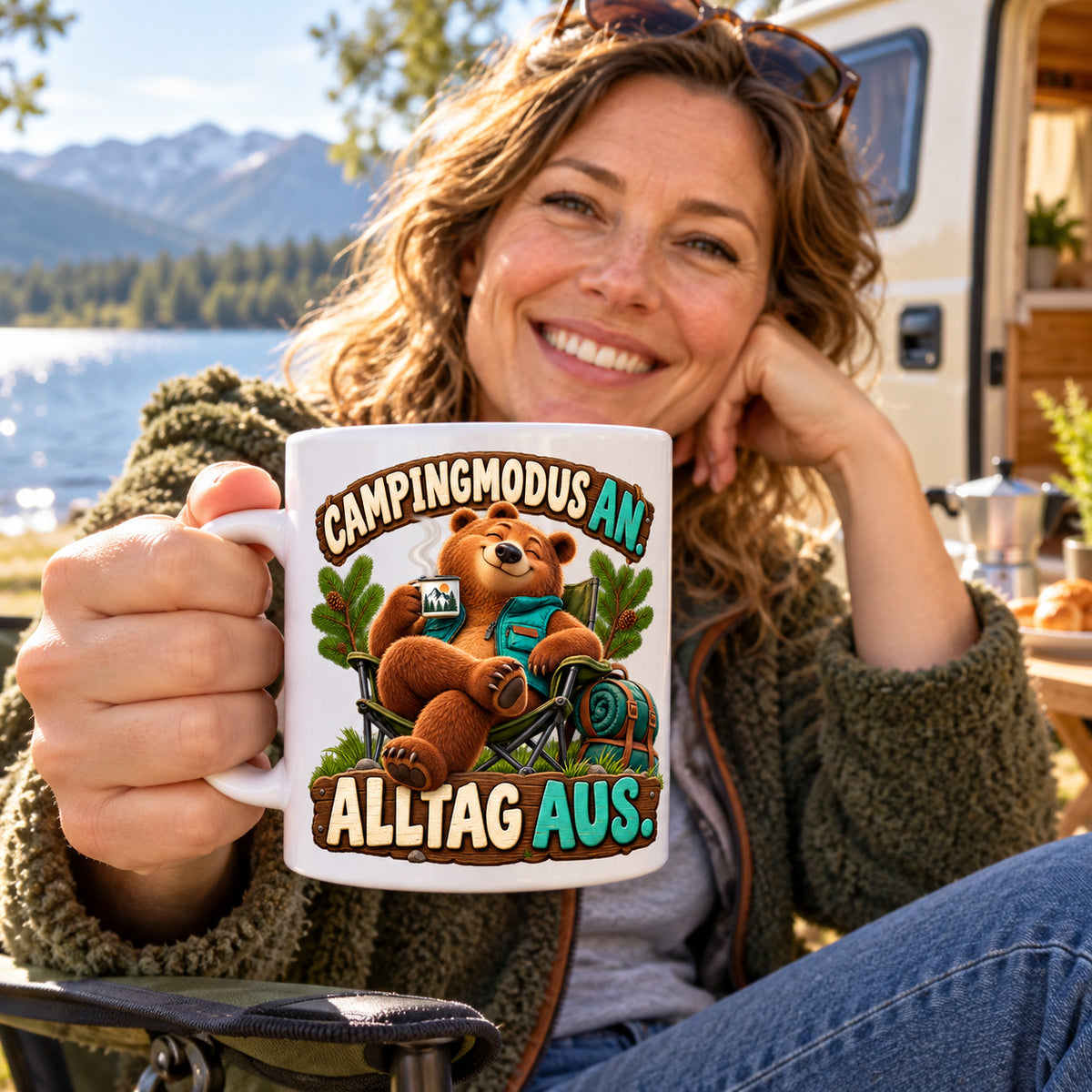 Camping Tasse Spruch Keramik 330 ml Geschenk Camper Wohnmobil Urlauber