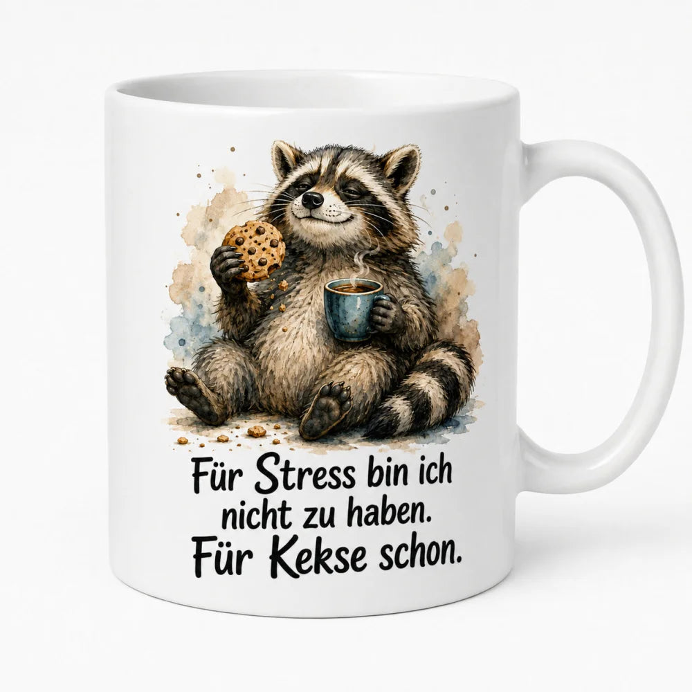 Waschbär Anti-Stress-Tasse - lustiger Spruch - weiß aus Keramik 330 ml - WS-Trend.de