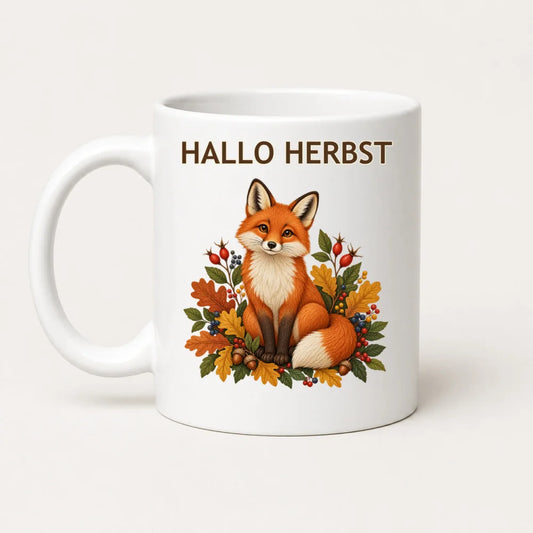 Hallo Herbst Fuchs Tasse – Keramikbecher 325 ml Geschenk für Herbstfans - WS-Trend.de