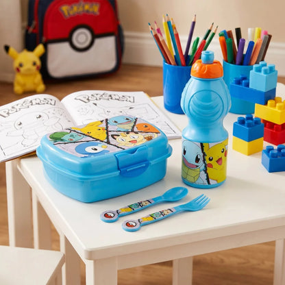 Pokemon Pikachu Kinder 4 teiliges Set Brotdose Trinkflasche Messer und Gabel - WS-Trend.de