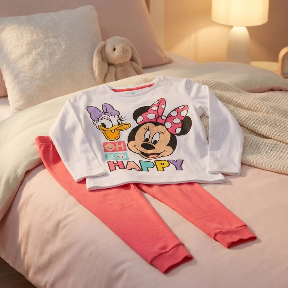 Disney Minnie Maus Daisy Kinder Schlafanzug Pyjama lang 100% Baumwolle Gr. 104-128 - WS-Trend.de