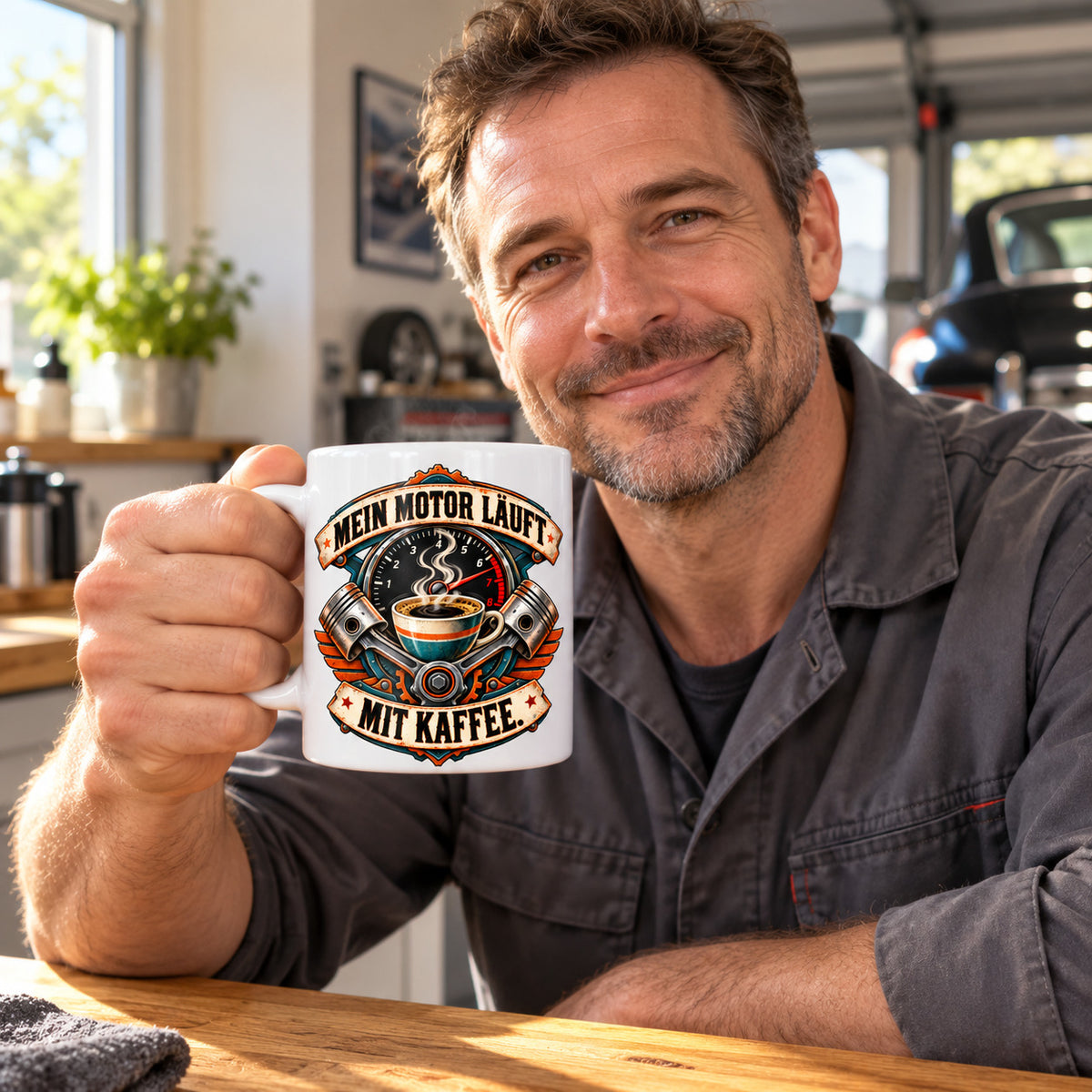Auto Tasse Spruch Keramik 330 ml Geschenk für Autofan beidseitig Druck