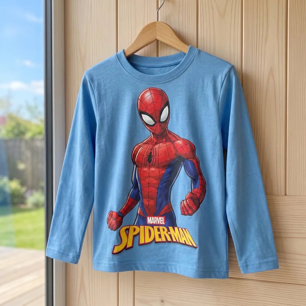 Marvel Spider-Man Jungen Langarmshirt Baumwolle Dunkelblau oder Hellblau 98–128 - WS-Trend.de
