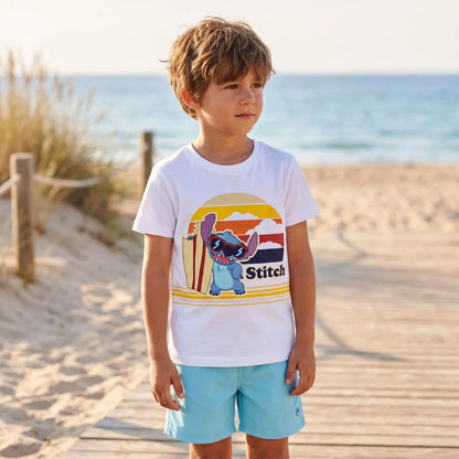 Disney Stitch T-Shirt Kurzarm Kinder Jungen Shirt 98-134 100% Baumwolle Blau Weiß - WS-Trend.de